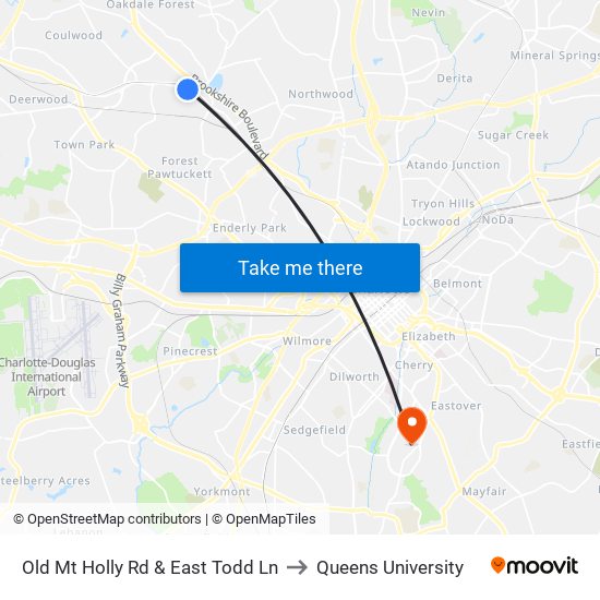 Old Mt Holly Rd & East Todd Ln to Queens University map