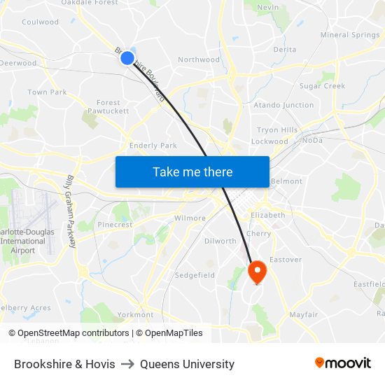 Brookshire & Hovis to Queens University map