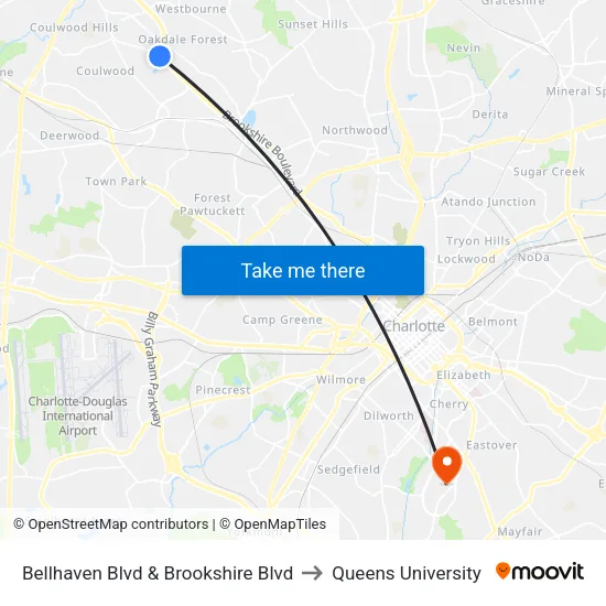 Bellhaven Blvd & Brookshire Blvd to Queens University map
