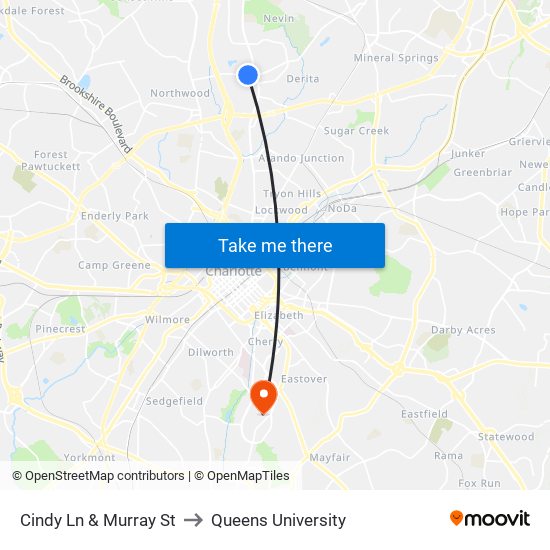 Cindy Ln & Murray St to Queens University map