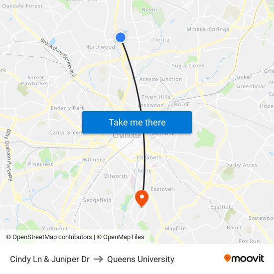 Cindy Ln & Juniper Dr to Queens University map