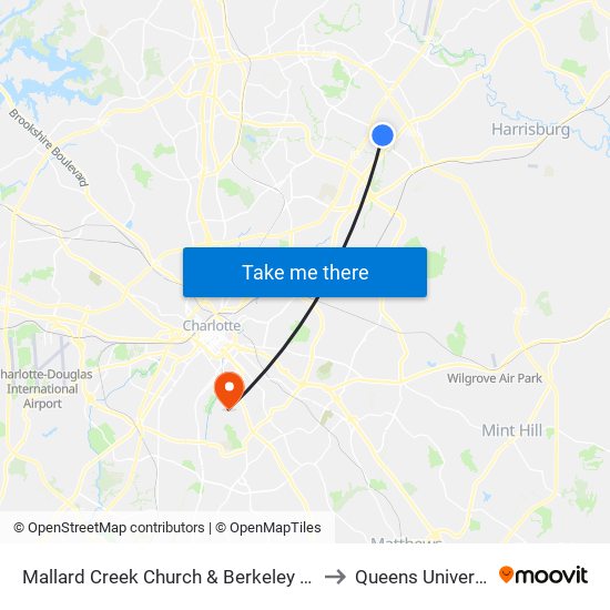 Mallard Creek Church & Berkeley Place to Queens University map