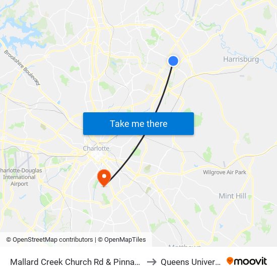 Mallard Creek Church Rd & Pinnacle Dr to Queens University map