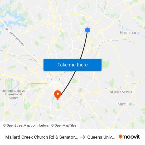 Mallard Creek Church Rd & Senator Royall Dr to Queens University map