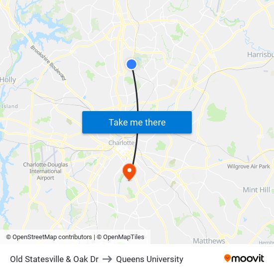 Old Statesville & Oak Dr to Queens University map