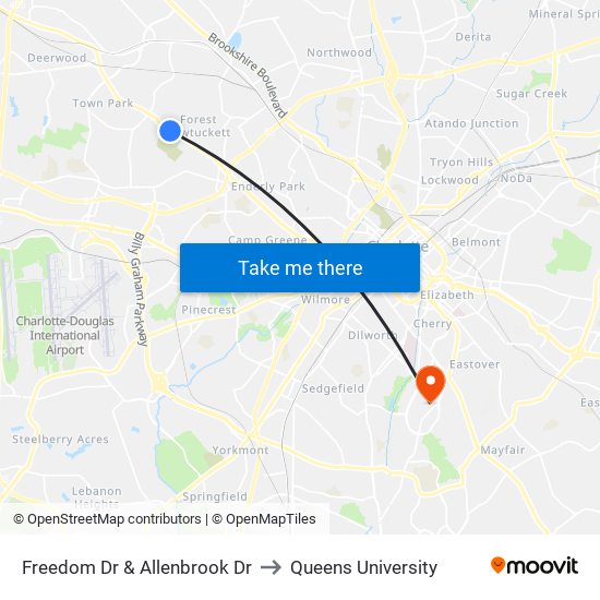 Freedom Dr & Allenbrook Dr to Queens University map