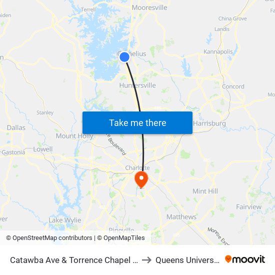 Catawba Ave & Torrence Chapel Rd to Queens University map