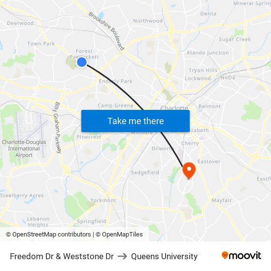 Freedom Dr & Weststone Dr to Queens University map
