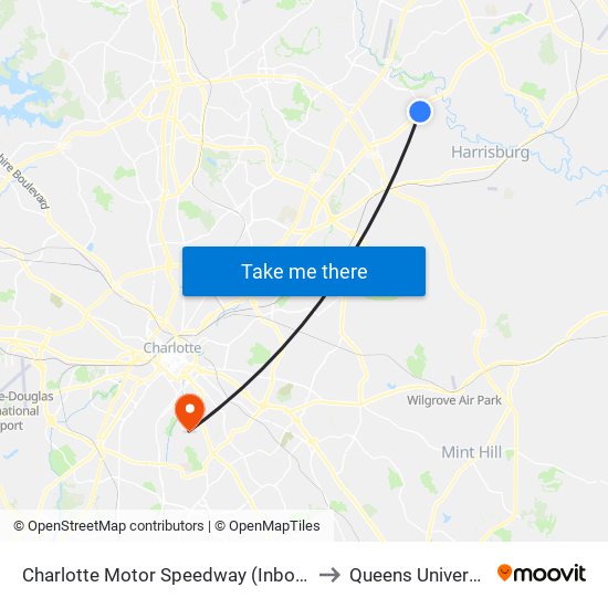 Charlotte Motor Speedway (Inbound) to Queens University map