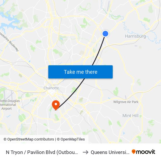N Tryon / Pavilion Blvd (Outbound) to Queens University map