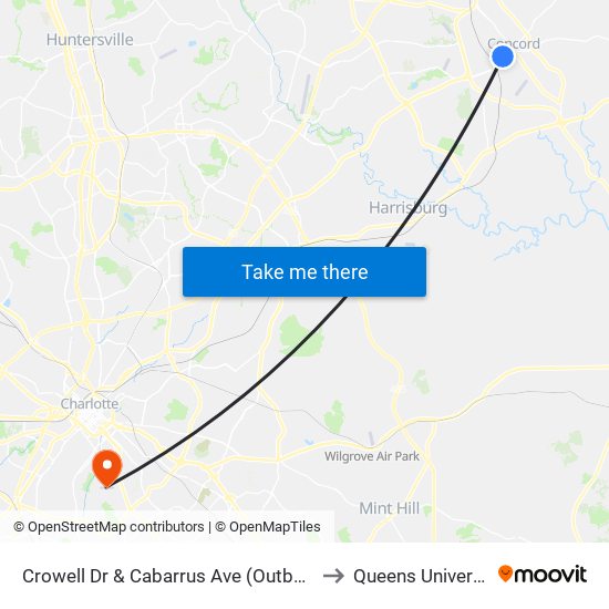 Crowell Dr & Cabarrus Ave (Outbound) to Queens University map