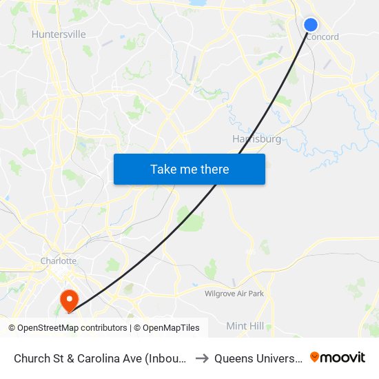 Church St & Carolina Ave (Inbound) to Queens University map