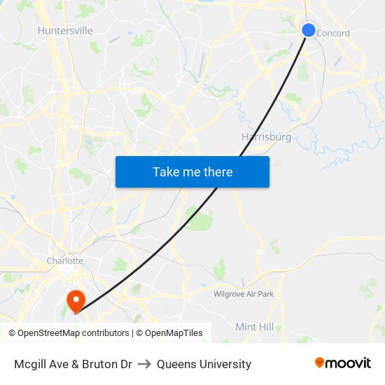 Mcgill Ave & Bruton Dr to Queens University map