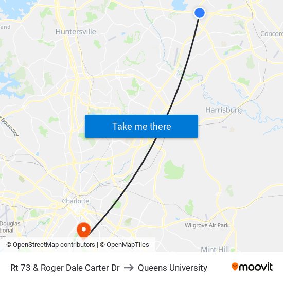 Rt 73 & Roger Dale Carter Dr to Queens University map