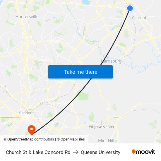 Church St & Lake Concord Rd to Queens University map