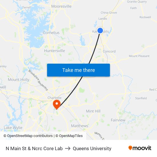 N Main St & Ncrc Core Lab to Queens University map