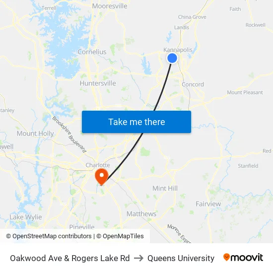 Oakwood Ave & Rogers Lake Rd to Queens University map