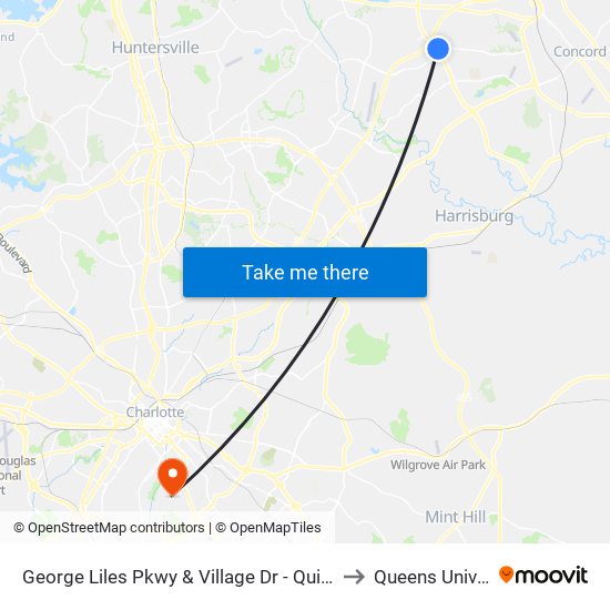 George Liles Pkwy & Village Dr - Quiktrip Station to Queens University map