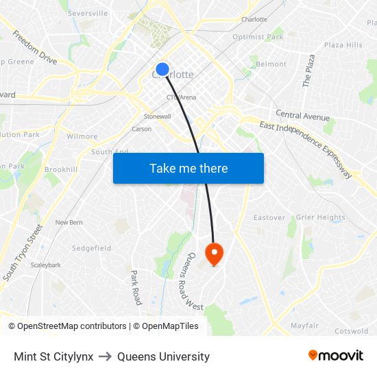 Mint St Citylynx to Queens University map