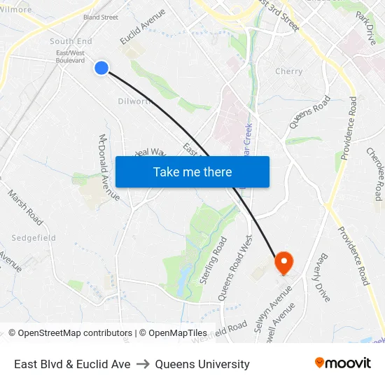 East Blvd & Euclid Ave to Queens University map