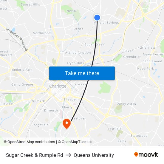 Sugar Creek & Rumple Rd to Queens University map