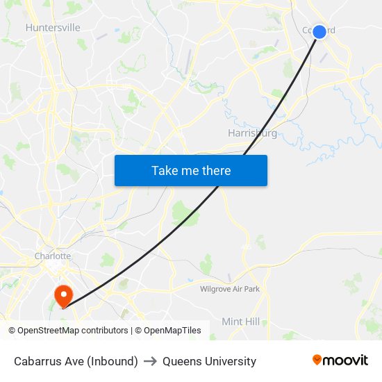 Cabarrus Ave (Inbound) to Queens University map