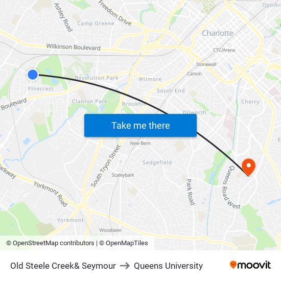 Old Steele Creek& Seymour to Queens University map