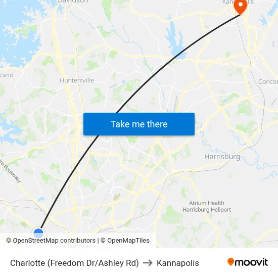 Charlotte (Freedom Dr/Ashley Rd) to Kannapolis map