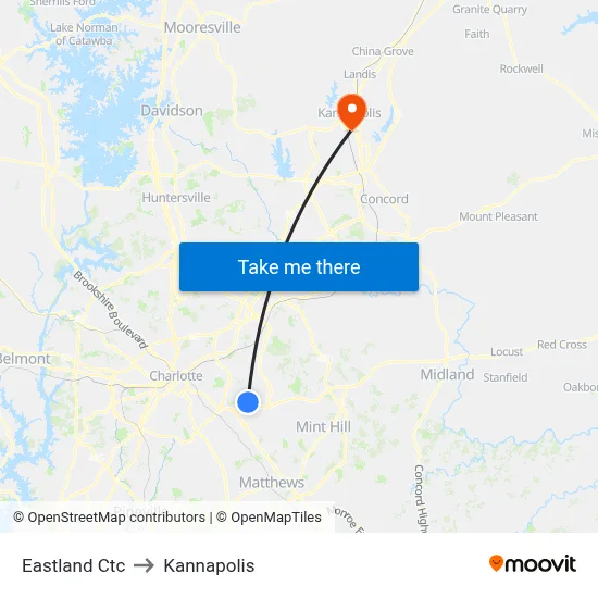 Eastland Ctc to Kannapolis map