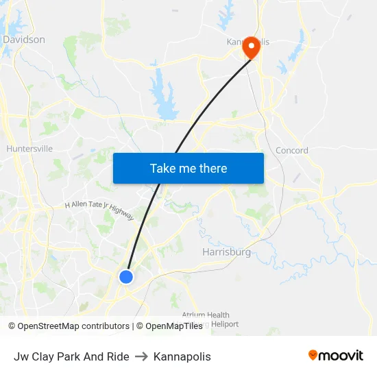Jw Clay Park And Ride to Kannapolis map