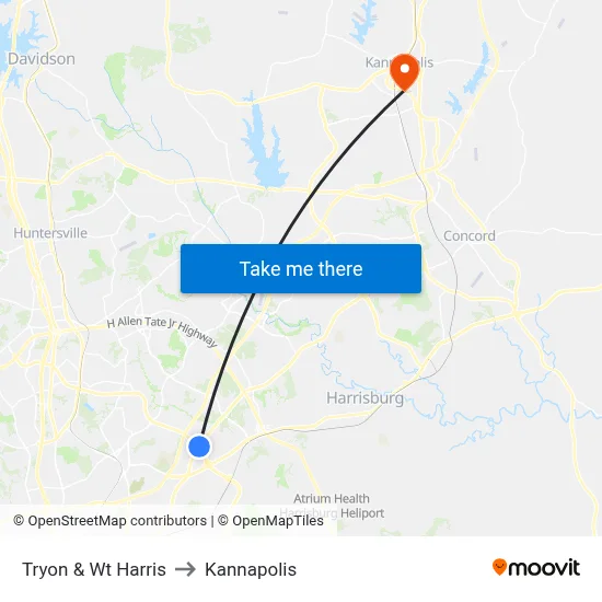 Tryon & Wt Harris to Kannapolis map
