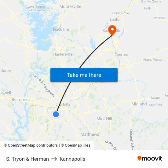 S. Tryon & Herman to Kannapolis map