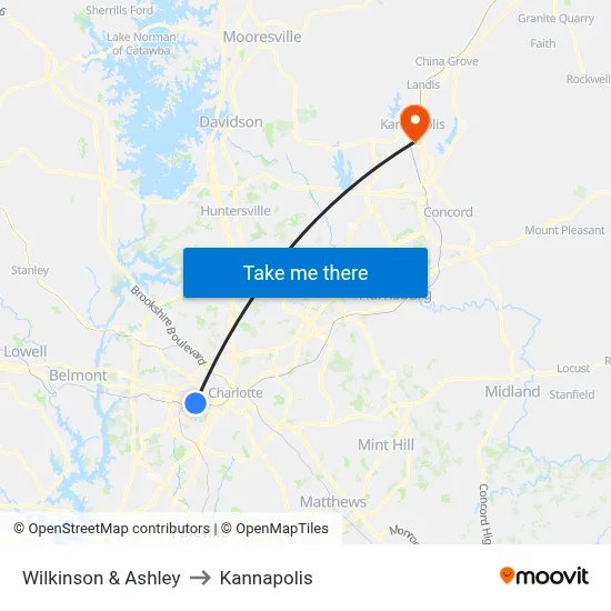 Wilkinson & Ashley to Kannapolis map