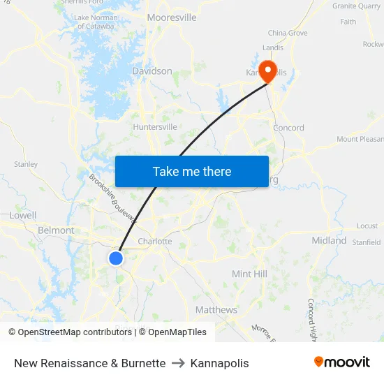 New Renaissance & Burnette to Kannapolis map