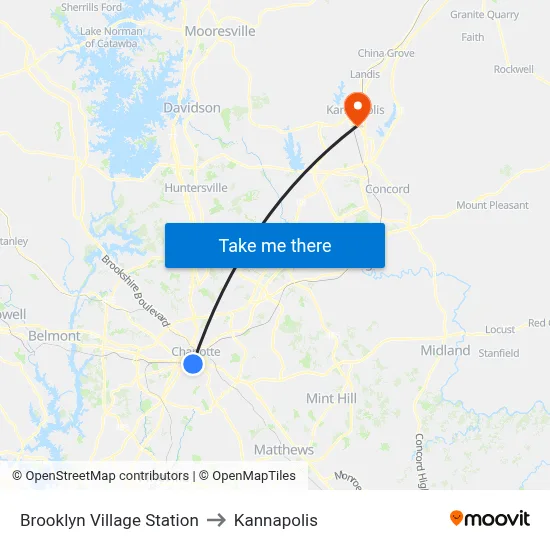 Brooklyn Village Station to Kannapolis map