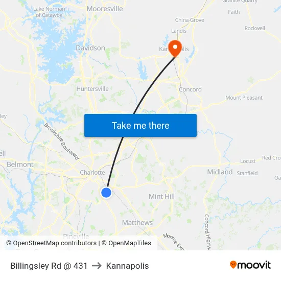 Billingsley Rd @ 431 to Kannapolis map