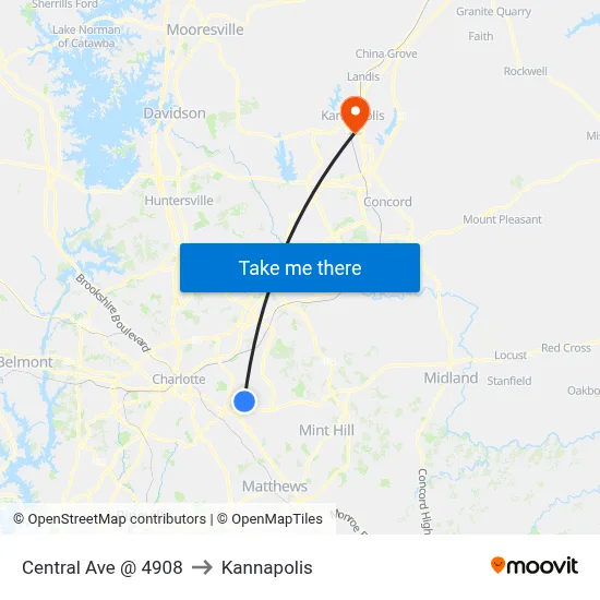 Central Ave @ 4908 to Kannapolis map