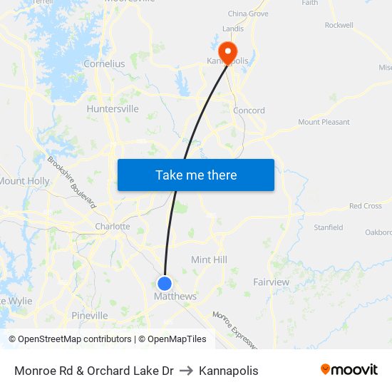 Monroe Rd & Orchard Lake Dr to Kannapolis map