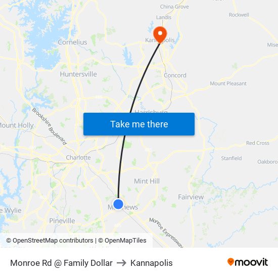 Monroe Rd @ Family Dollar to Kannapolis map
