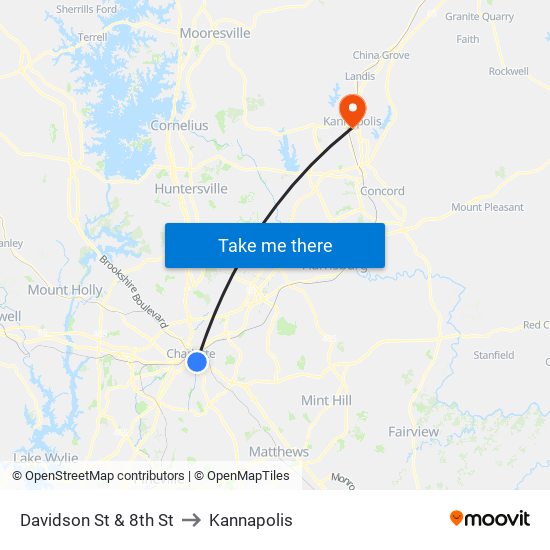 Davidson St & 8th St to Kannapolis map