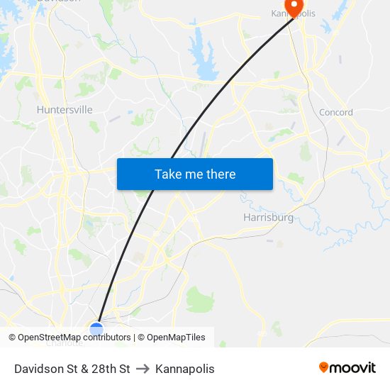 Davidson St & 28th St to Kannapolis map