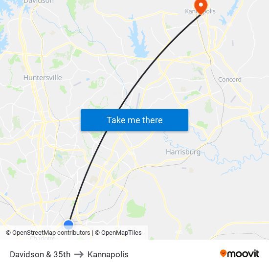 Davidson & 35th to Kannapolis map