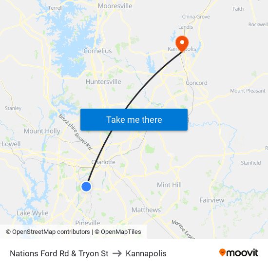 Nations Ford Rd & Tryon St to Kannapolis map