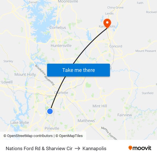 Nations Ford Rd & Sharview Cir to Kannapolis map