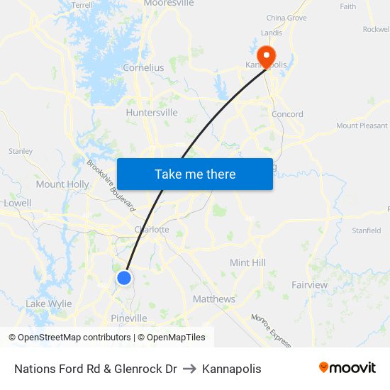 Nations Ford Rd & Glenrock Dr to Kannapolis map