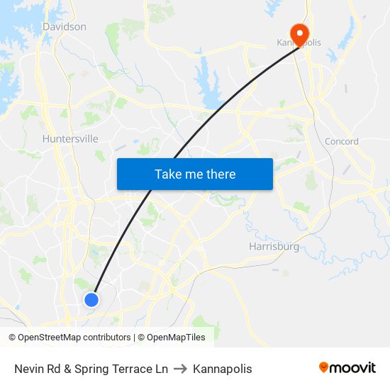 Nevin Rd & Spring Terrace Ln to Kannapolis map