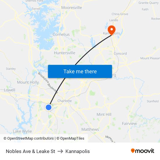 Nobles Ave & Leake St to Kannapolis map