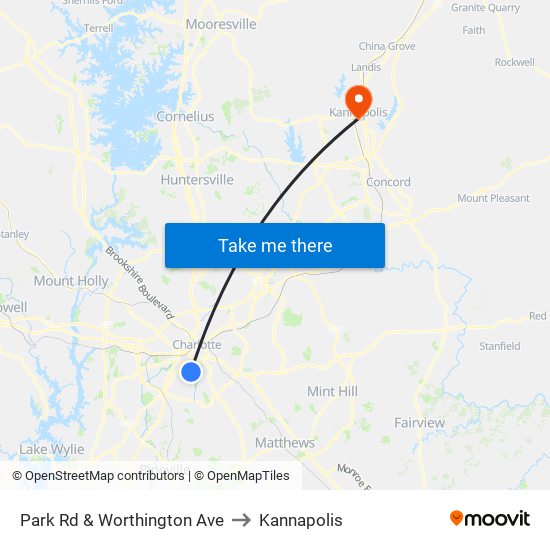 Park Rd & Worthington Ave to Kannapolis map