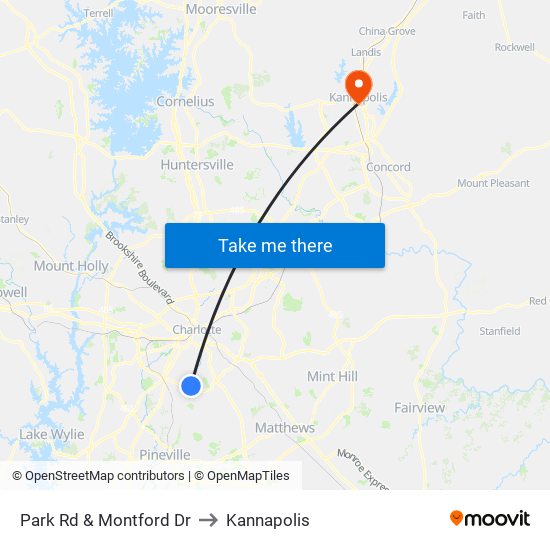 Park Rd & Montford Dr to Kannapolis map