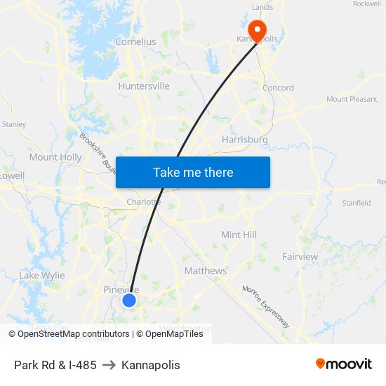 Park Rd & I-485 to Kannapolis map